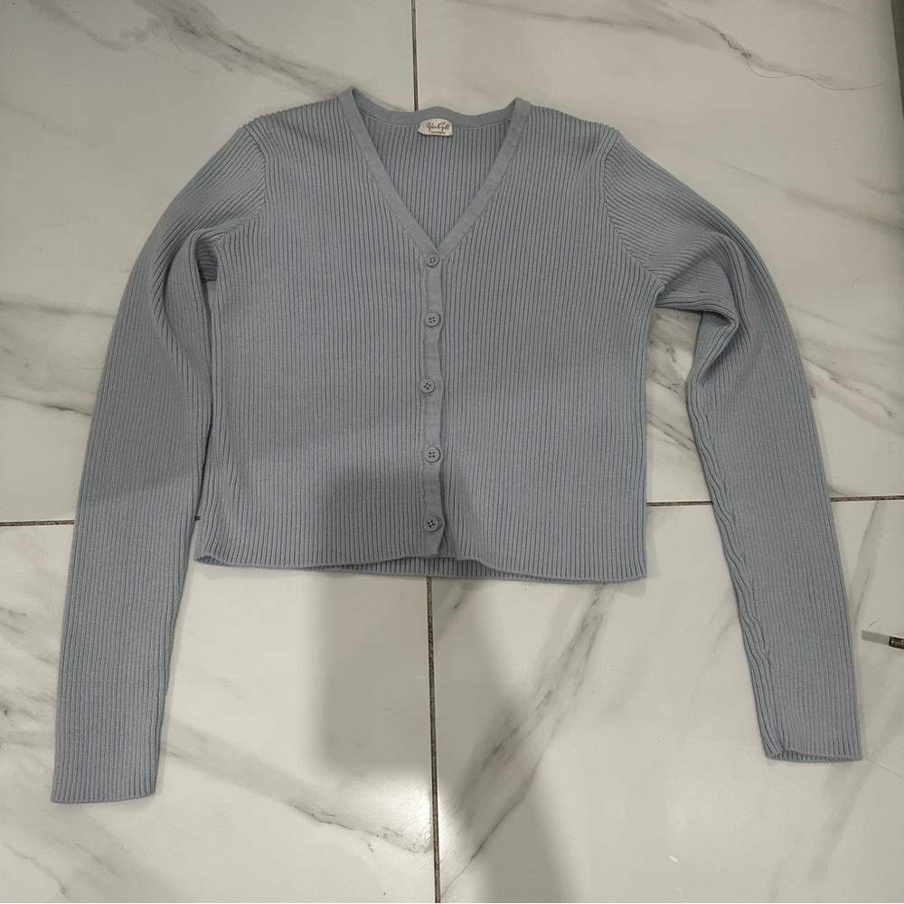 Brandy Melville Light Blue Ribbed V-Neck cardigan
